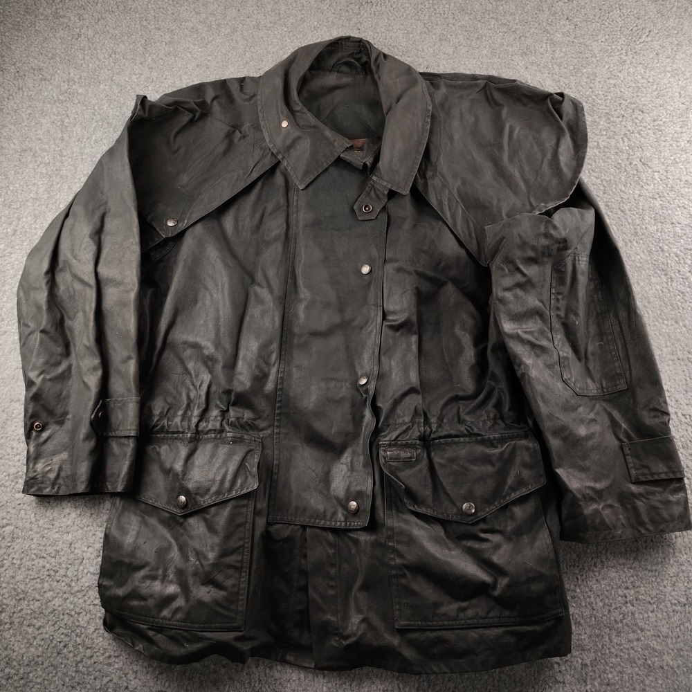 Outback Trading Co. Jacket Mens Large 2120 Black Oilskin Waxed Duster Cape Coat